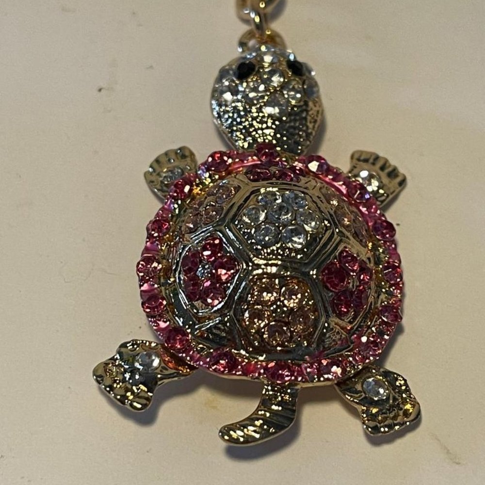 Pink Rhinestone Turtle Key Ring NEW - Picture 2 of 3